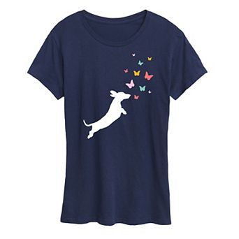 Women's Dachshund Chasing Butterflies Graphic Tee