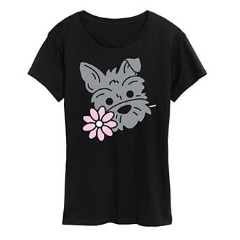 Women's Schnauzer With Flower Graphic Tee