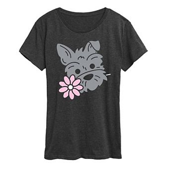 Women's Schnauzer With Flower Graphic Tee