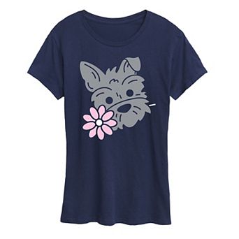 Women's Schnauzer With Flower Graphic Tee