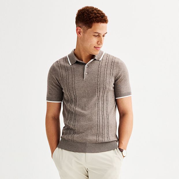 Men's Apt. 9® Short Sleeve Cable Knit Sweater Polo Shirt