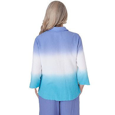 Women's Alfred Dunner Ombre Dip Dye Long Sleeve Button Down Blouse