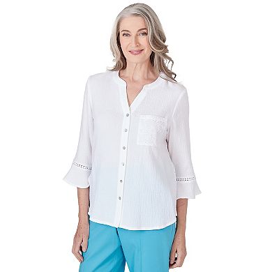 Women's Alfred Dunner Flowy Lacey Gauze Long Sleeve Summer Button Down Top