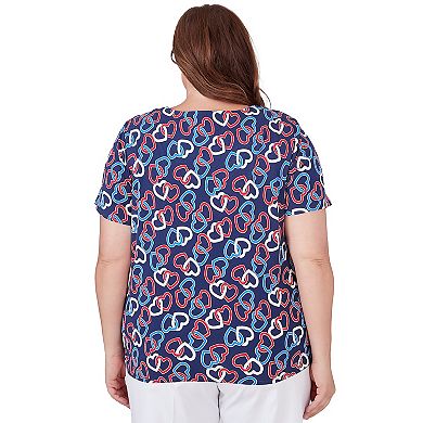 Plus Size Alfred Dunner Interlinking Hearts Print Short Sleeve Top