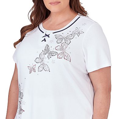Plus Size Alfred Dunner Butterfly Patterned Short Sleeve Top