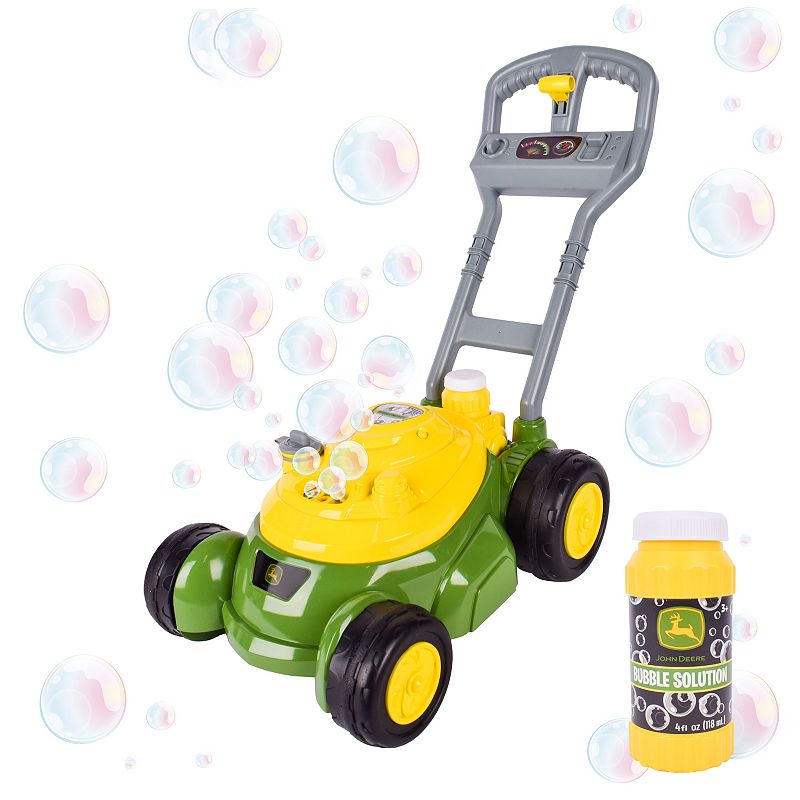 John Deere Deluxe Toy Bubble Lawn Mower with 4 oz Bubble Solution | No Batteries Required