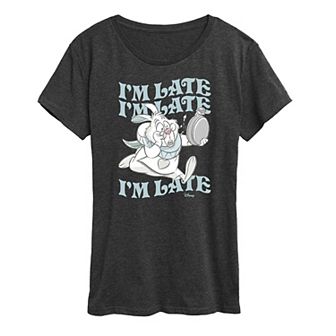 Disney's Alice in Wonderland White Rabbit Women's I'm Late Graphic Tee