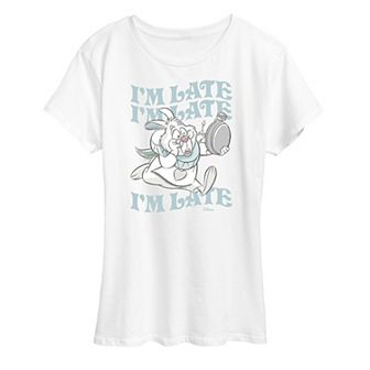 Disney's Alice in Wonderland White Rabbit Women's I'm Late Graphic Tee