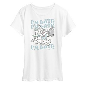 Disney's Alice in Wonderland White Rabbit Women's I'm Late Graphic Tee