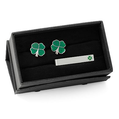 Men's Cuff Links, Inc. Green Clover Cufflinks and Tie Bar Gift Set