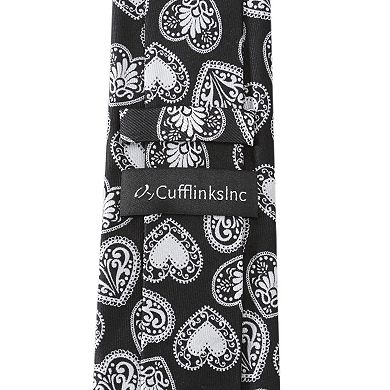 Men's Cuff Links, Inc. Black and White Paisley Heart Tie