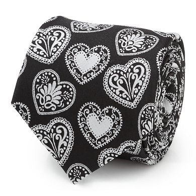 Men's Cuff Links, Inc. Black and White Paisley Heart Tie