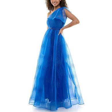 Juniors' Maison Tara Bow One Shoulder Evening Gown