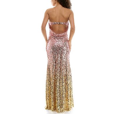 Juniors' Maison Tara Ombre Sequin Evening Gown