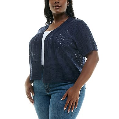 Plus Size Nina Leonard Open Front Crochet Bolero