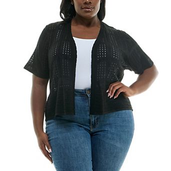 Plus Size Nina Leonard Open Front Crochet Bolero