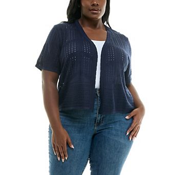 Plus Size Nina Leonard Open Front Crochet Bolero