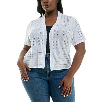 Plus Size Nina Leonard Open Front Crochet Bolero