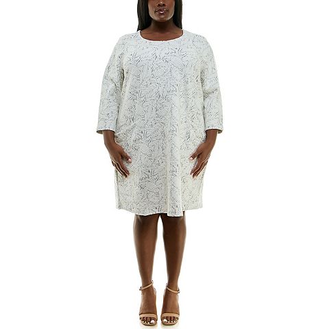 Женские платья Nina Leonard Plus Size Nina Leonard Jacquard 3/4-Sleeve Trapeze Dress