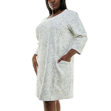 Plus Size Nina Leonard Jacquard 3/4-Sleeve Trapeze Dress