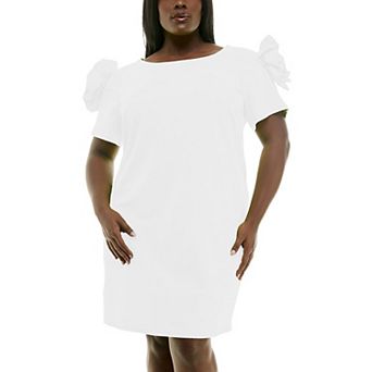 Plus Size Nina Leonard Shoulder Flower Ruffle Mini Sheath Dress