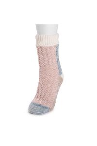 Image of Women's MUK LUKS Faux Sherpa Lined Color Block Sweater Socks, Size: Small-Medium, Pink