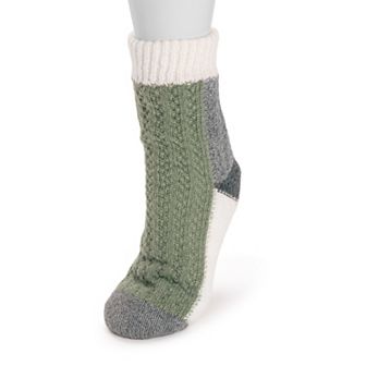 Women's MUK LUKS Faux Sherpa Lined Color Block Sweater Socks
