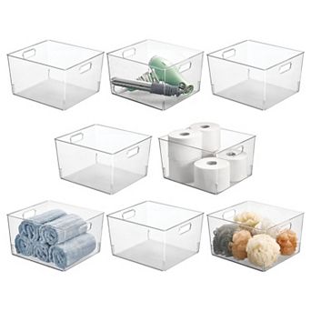 mDesign Large Plastic Bathroom Storage Organizer Bin with Handles, 8 Pack, Clear