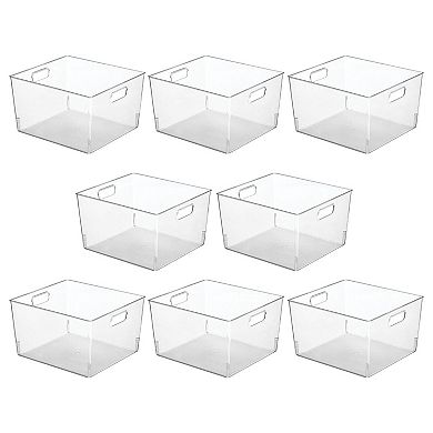 mDesign Large Plastic Bathroom Storage Organizer Bin with Handles, 8 Pack, Clear