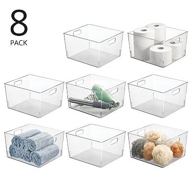 mDesign Large Plastic Bathroom Storage Organizer Bin with Handles, 8 Pack, Clear