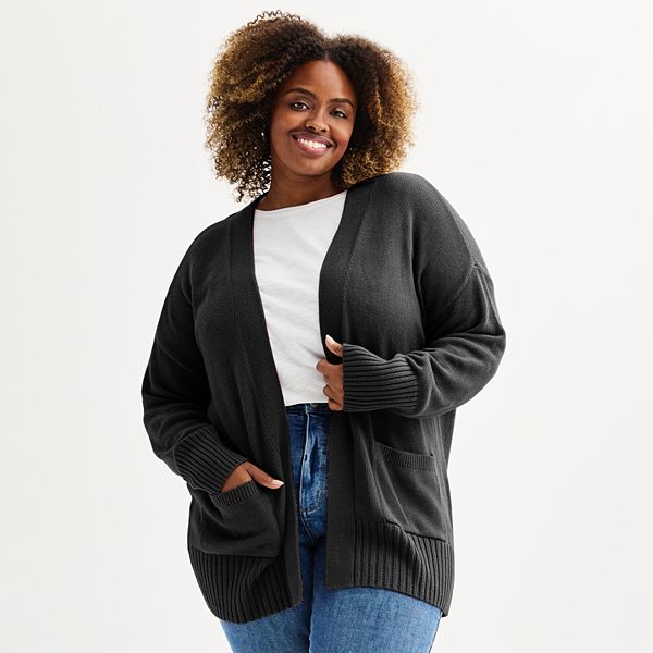 Plus Size Sonoma Goods For Life® Every Day Cardigan - Pitch Black (3X)