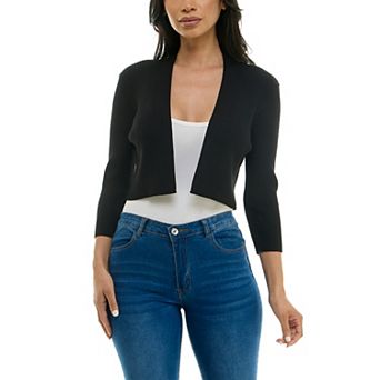 Women's Nina Leonard Three-Quarter Sleeve Ribbed Edge Bolero