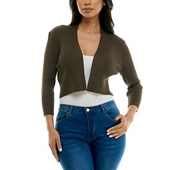Women's Nina Leonard Three-Quarter Sleeve Ribbed Edge Bolero