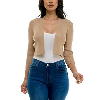 Women's Nina Leonard Three-Quarter Sleeve Ribbed Edge Bolero