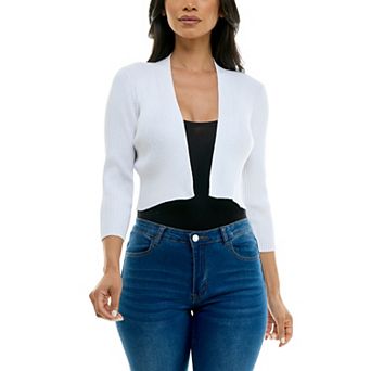 Women's Nina Leonard Three-Quarter Sleeve Ribbed Edge Bolero