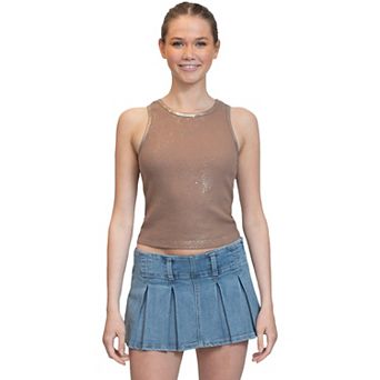 Juniors' madden girl Distressed Foil High-Neck Tank