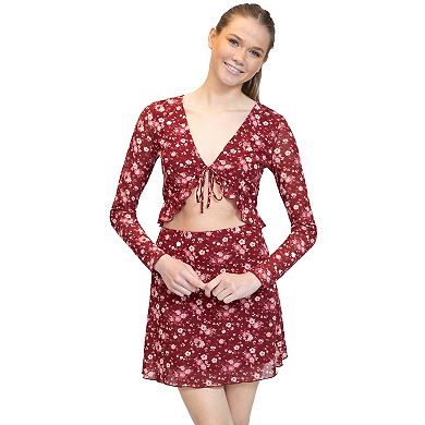 Juniors' madden girl Long-Sleeve Flyaway Top & Mini Skirt Set