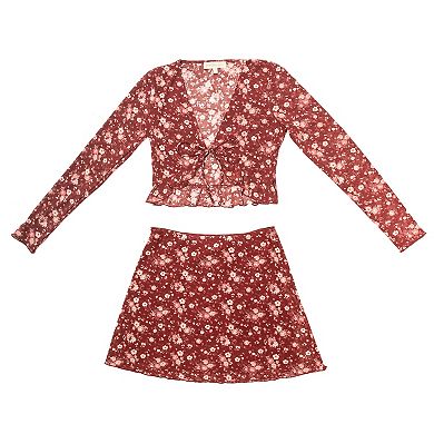 Juniors' madden girl Long-Sleeve Flyaway Top & Mini Skirt Set