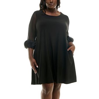 Plus Size Nina Leonard Puffed 3/4-Sleeve Trapeze Dress
