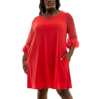 Plus Size Nina Leonard Puffed 3/4-Sleeve Trapeze Dress