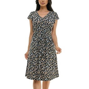 Women's Nina Leonard Cap Sleeve V-Neck Dress