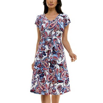 Women's Nina Leonard Cap Sleeve V-Neck Dress