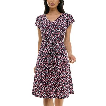 Women's Nina Leonard Cap Sleeve V-Neck Dress