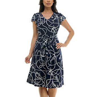 Women's Nina Leonard Cap Sleeve V-Neck Dress