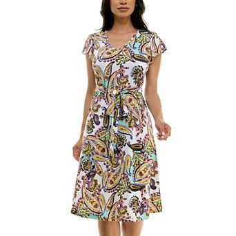 Women's Nina Leonard Cap Sleeve V-Neck Dress