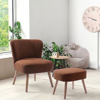 Westintrends Mid-century Boucle Accent Chair With Ottoman Footstool