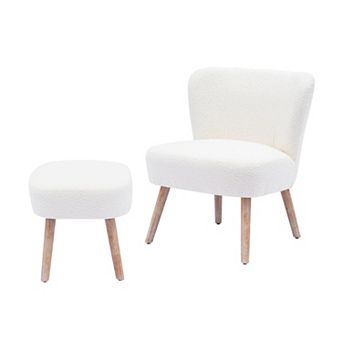 Westintrends Mid-century Boucle Accent Chair With Ottoman Footstool