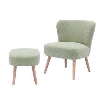 Westintrends Mid-century Boucle Accent Chair With Ottoman Footstool
