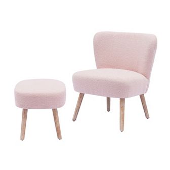 Westintrends Mid-century Boucle Accent Chair With Ottoman Footstool