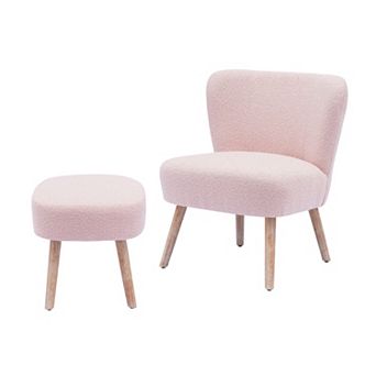 Westintrends Mid-century Boucle Accent Chair With Ottoman Footstool